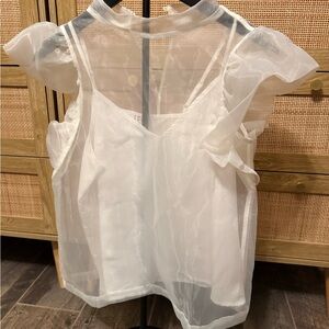 TCEC White Sheer Organza Ruffle-Trim Camisole